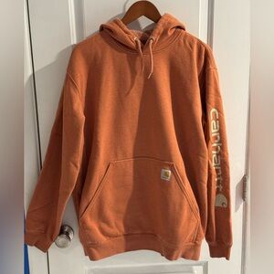Carhartt Logo Hoodie Relaxed Fit Men Size L Orange Sweatshirt